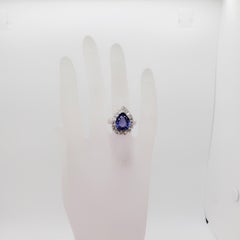 Estate Tanzanite Pear and White Diamond Cocktail Ring in Platinum