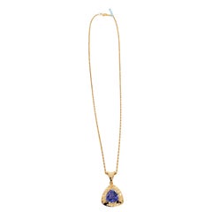 Estate Tanzanite Triangle and Diamond Pendant Necklace in 18k Yellow Gold