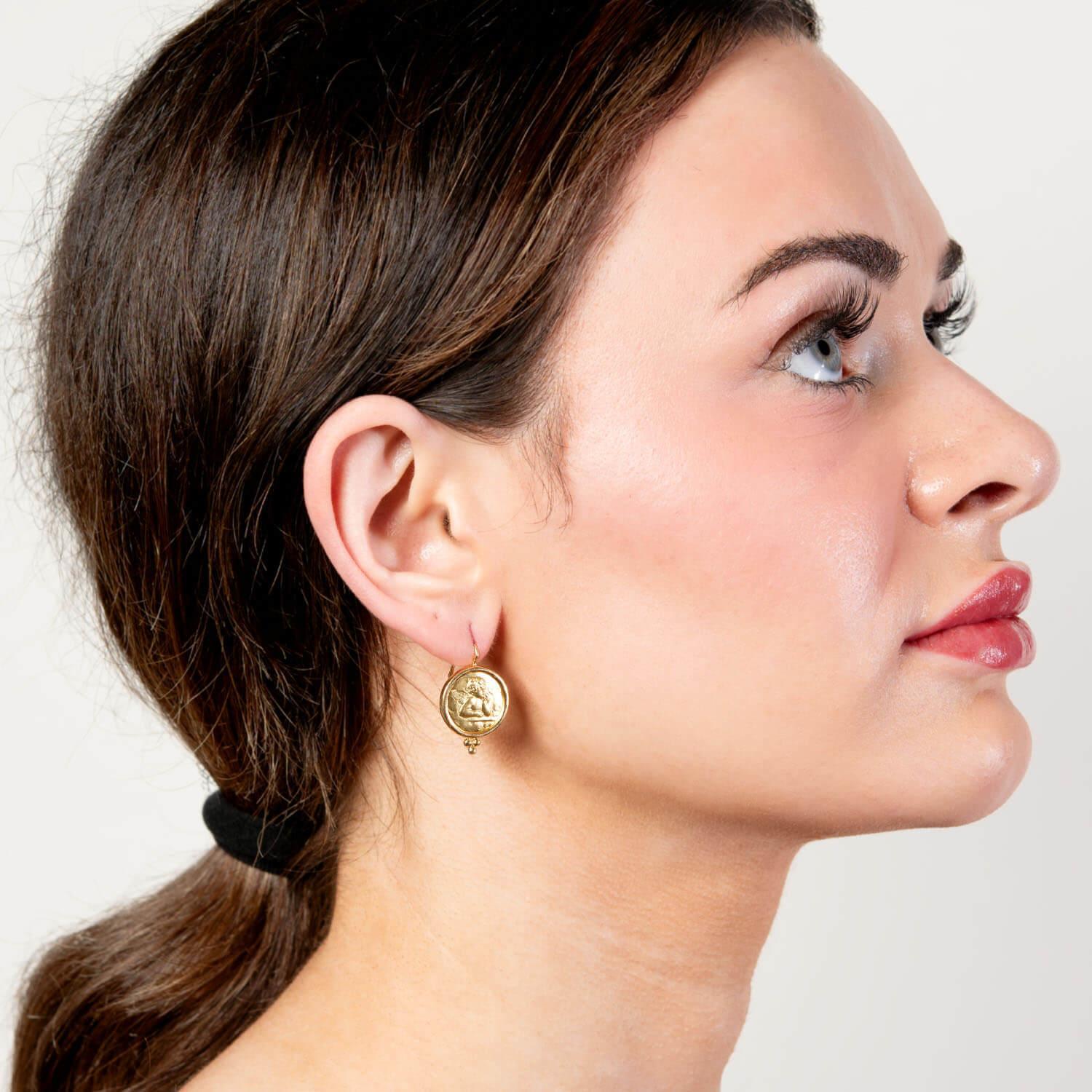 Estate Temple St. Clair 18k Cherub Earrings For Sale 1