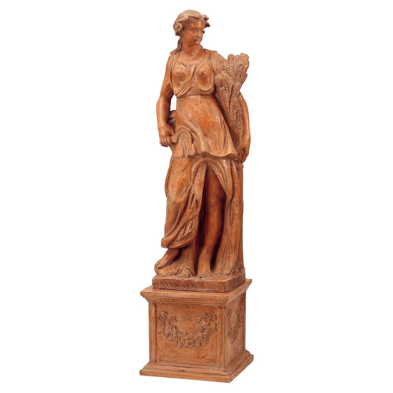 Estate Terracotta Statue with Festooned Base For Sale at 1stDibs