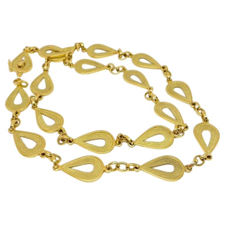 Estate Textured Pear Link Chain Necklace 18k Yellow 64 Grams! For Sale