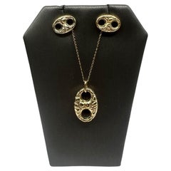 Colgante y pendientes Estate Textured Puff de oro amarillo de 14 kt - 20", 2,6 g