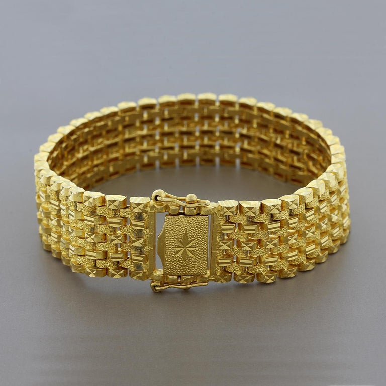 Estate Textured Wide Gold Bracelet at 1stDibs wide gold bracelets