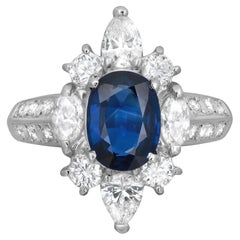 Zaffiro Thai di proprietà 1.44Ctw e diamante 1.10Cttw Anello da cocktail in platino misura 5.5