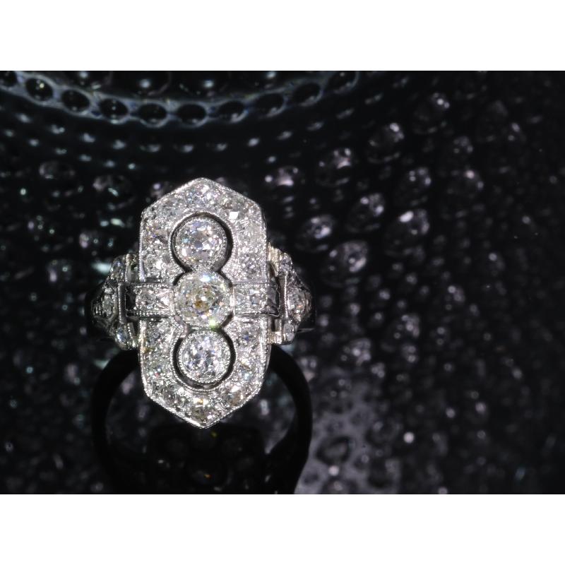 Estate Three-Stone Diamond Platinum Art Deco Engagement Ring For Sale 6