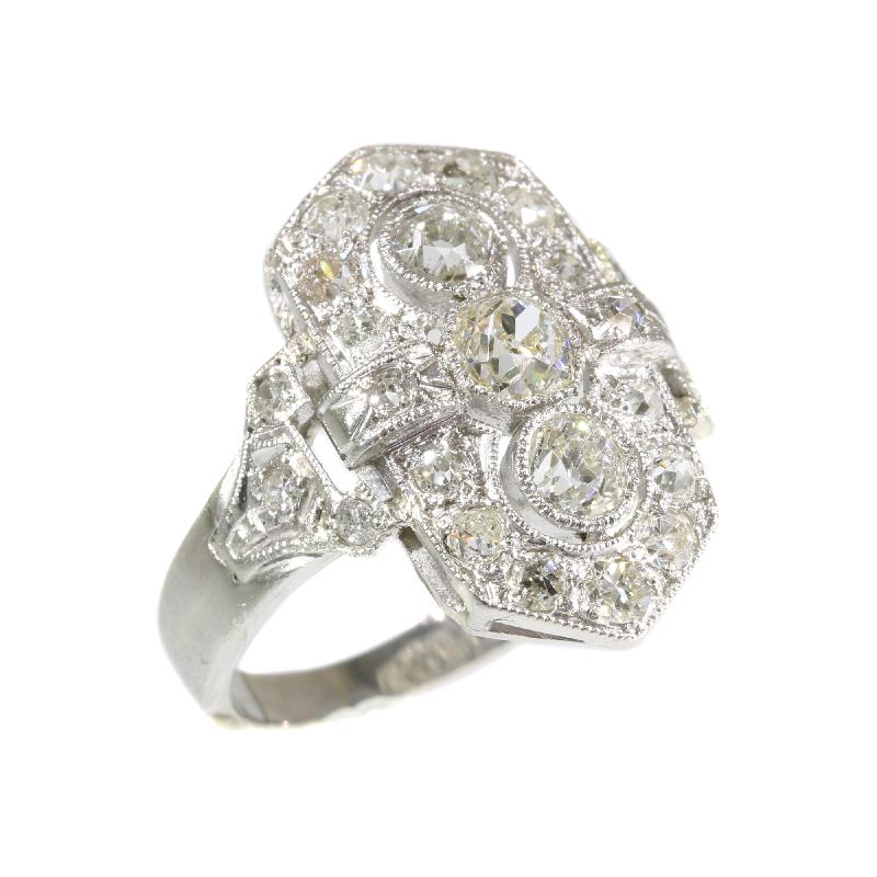 Estate Three-Stone Diamond Platinum Art Deco Engagement Ring For Sale 3