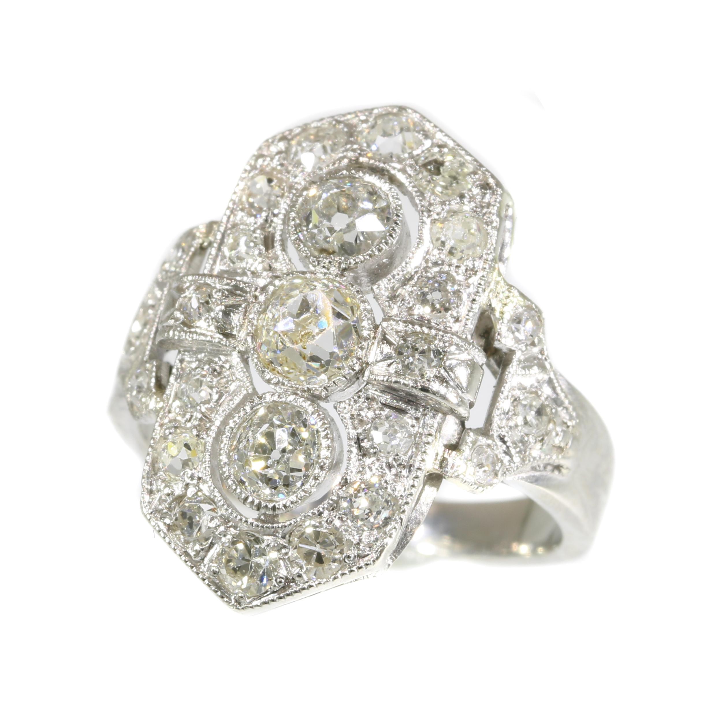 Estate Three-Stone Diamond Platinum Art Deco Engagement Ring For Sale