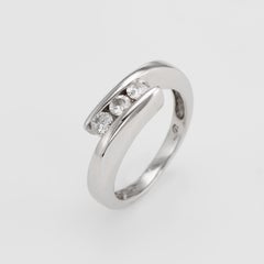 Estate Three-Stone Diamond Ring 14 Karat White Gold Wedding Band Fine Jewelry