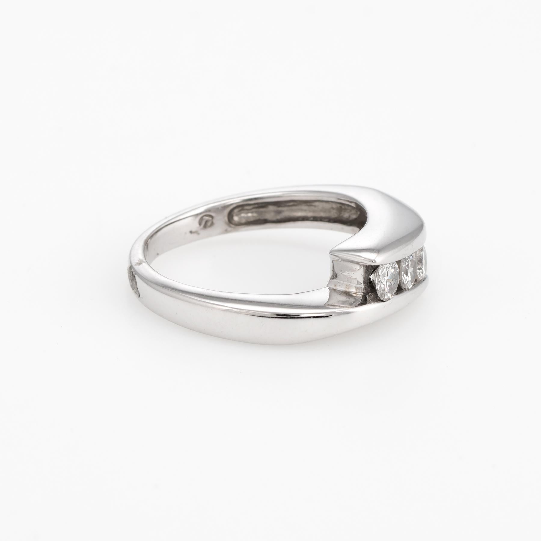 Modern Estate Three-Stone Diamond Ring 14 Karat White Gold Wedding Band Fine Jewelry