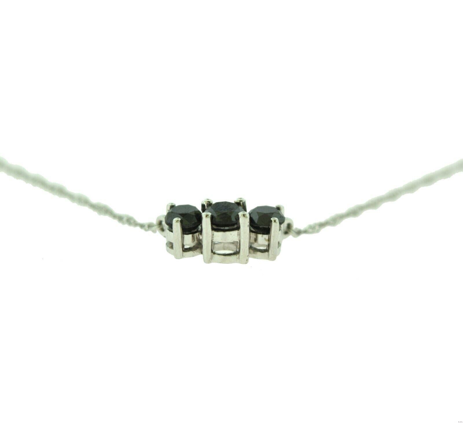 Round Cut Estate Three Stone Sapphire Necklace in White Gold 17 Inches For Sale