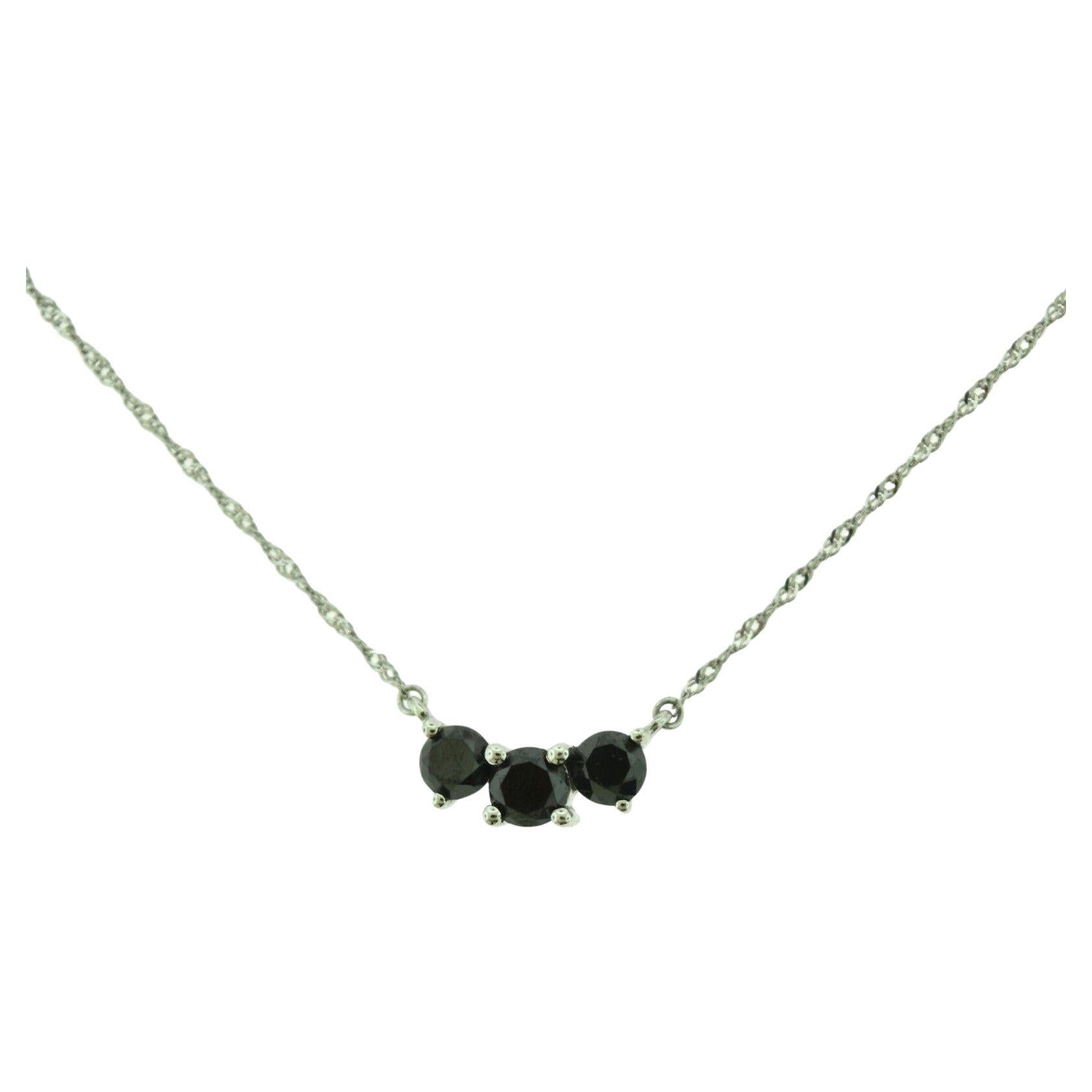 Estate Three Stone Sapphire Necklace in White Gold 17 Inches For Sale
