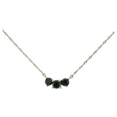 Estate Three Stone Sapphire Necklace in White Gold 17 Inches