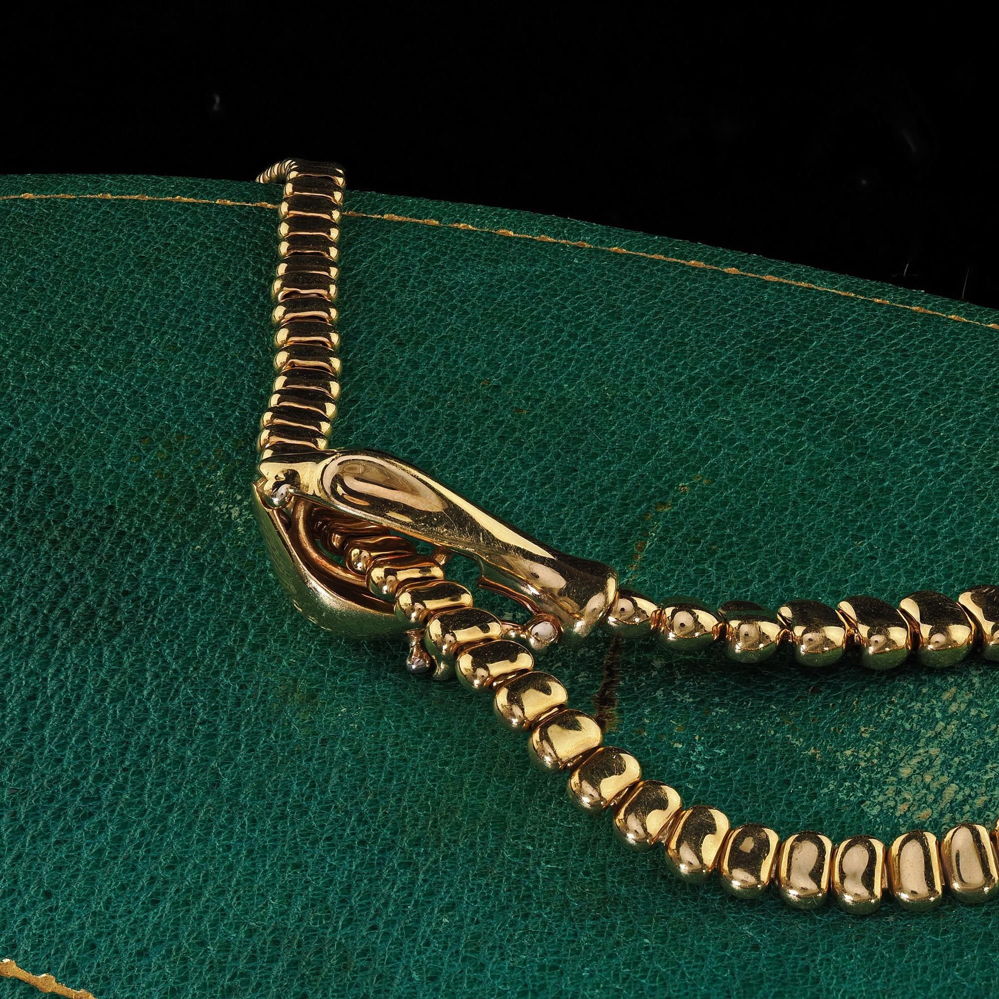 Estate Tiffany and Co Elsa Peretti 18K Yellow Gold Snake Necklace - 27.5 inches For Sale 6