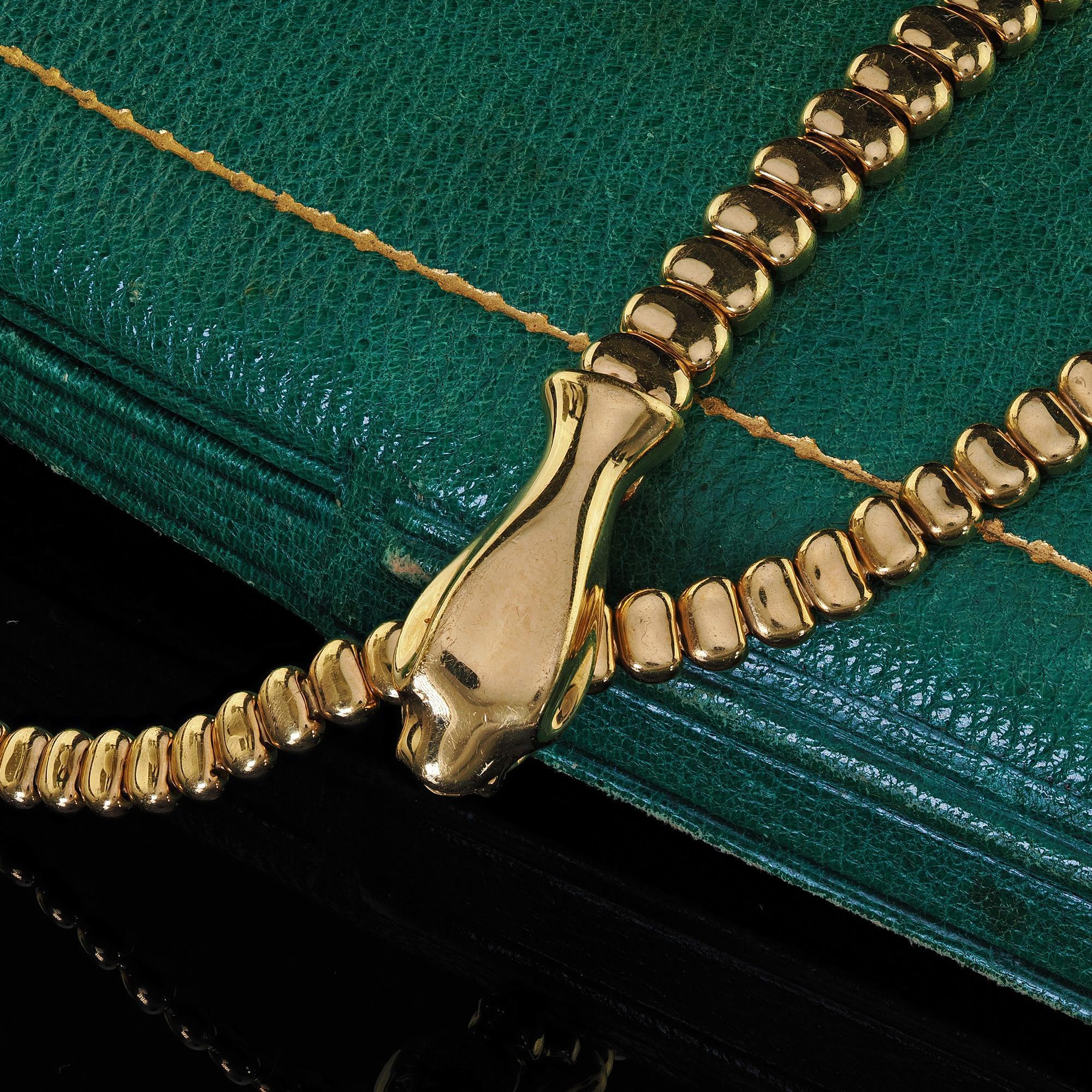 Estate Tiffany and Co Elsa Peretti 18K Yellow Gold Snake Necklace - 27.5 inches For Sale 7