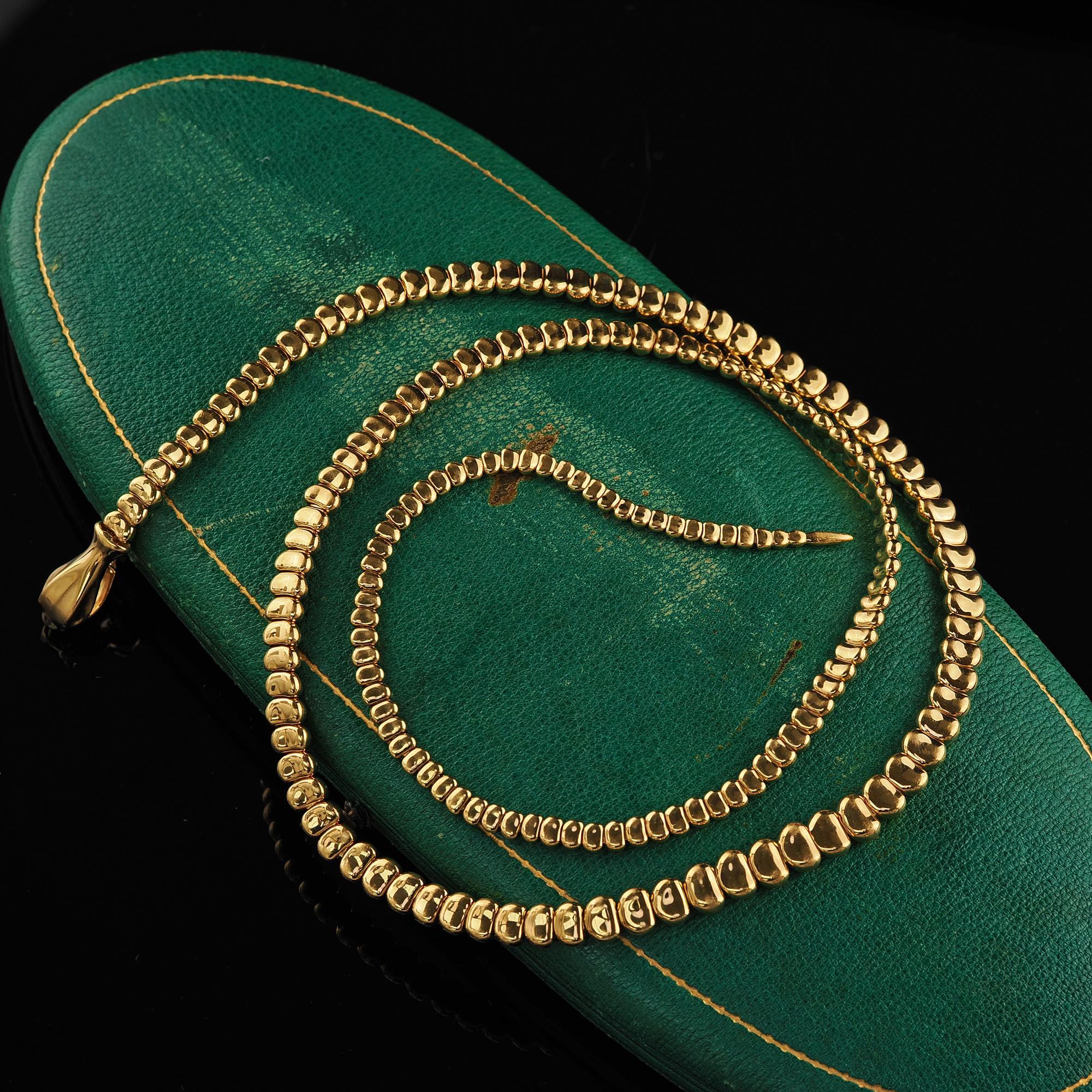 Estate Tiffany and Co Elsa Peretti 18K Yellow Gold Snake Necklace - 27.5 inches For Sale 8