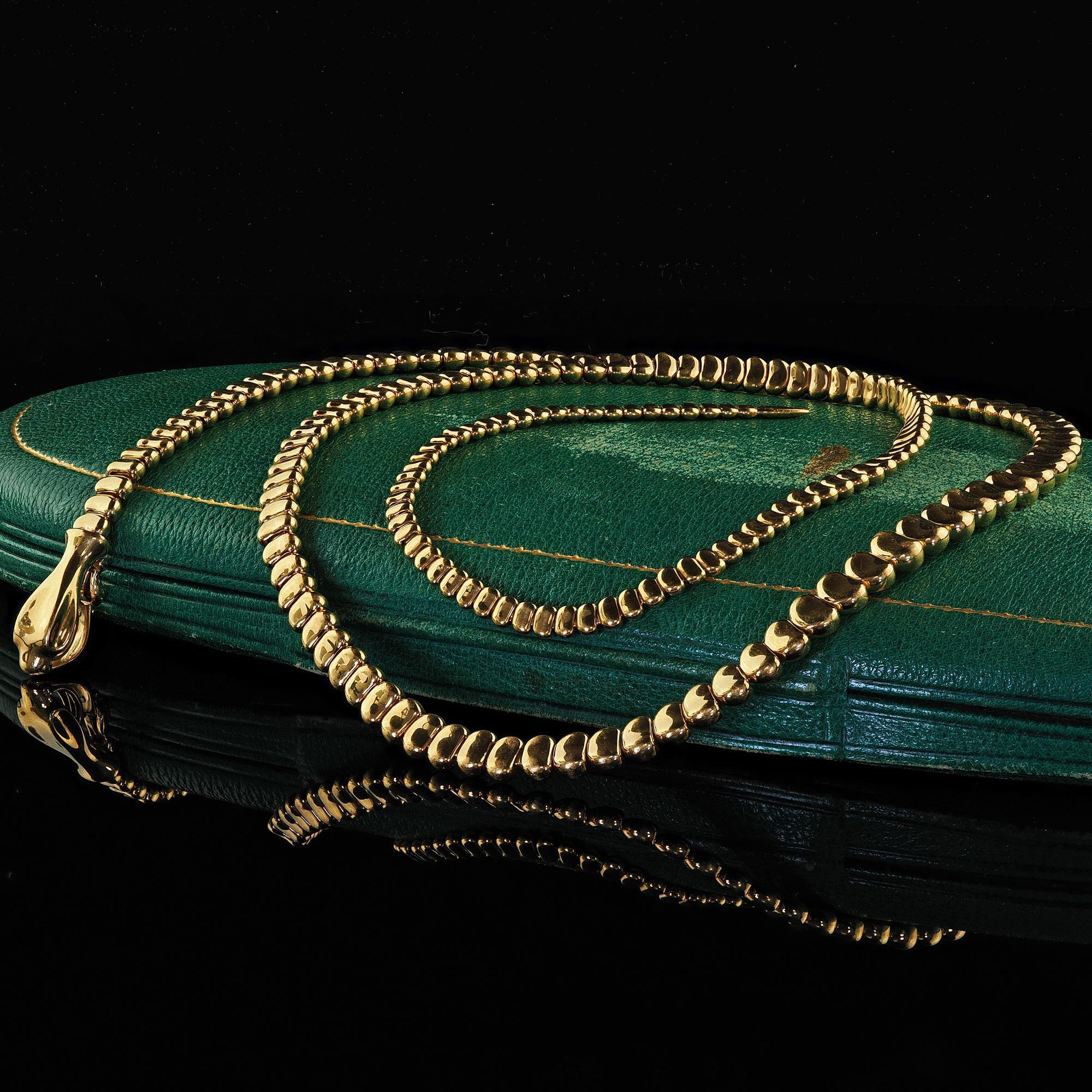 Contemporary Estate Tiffany and Co Elsa Peretti 18K Yellow Gold Snake Necklace - 27.5 inches For Sale