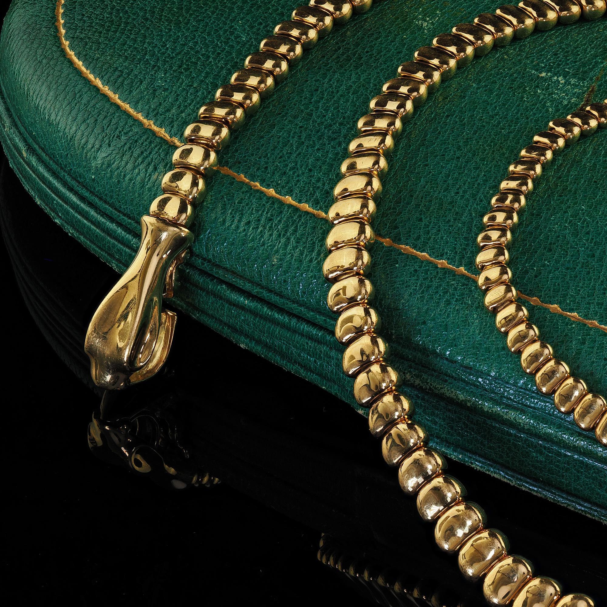 Estate Tiffany and Co Elsa Peretti 18K Yellow Gold Snake Necklace - 27.5 inches For Sale 1