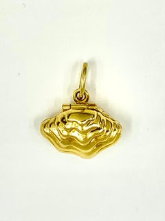 Estate Tiffany & Co. 18K Gold Enamel Akoya Pearl Oyster Pendant Charm, 2001