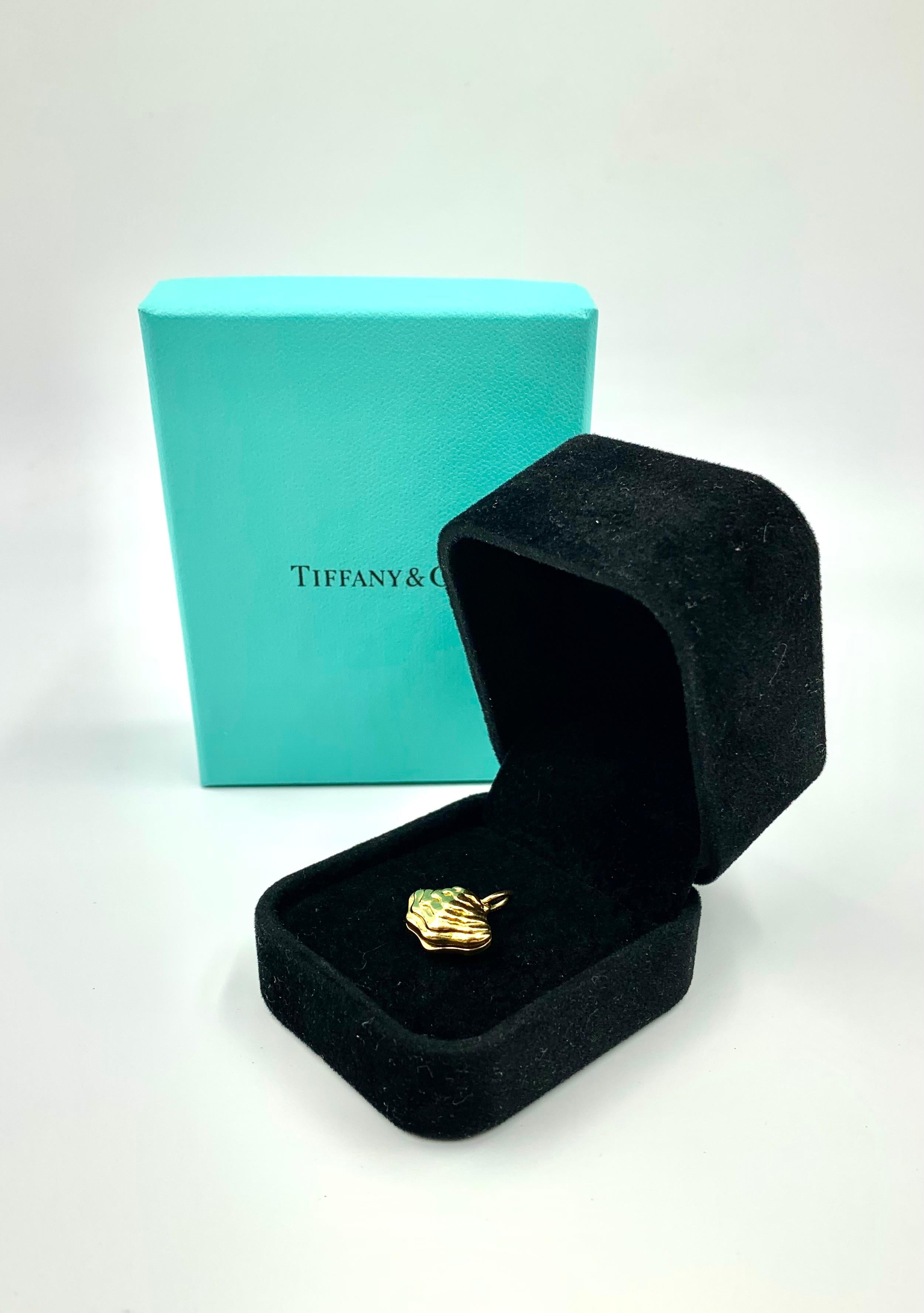 Romantic Estate Tiffany & Co. 18K Gold Enamel Akoya Pearl Oyster Pendant Charm, 2001