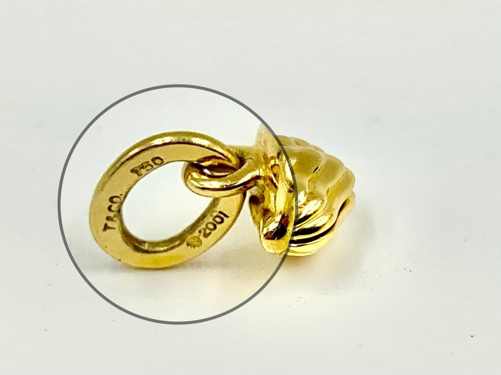 Estate Tiffany & Co. 18K Gold Enamel Akoya Pearl Oyster Pendant Charm, 2001 1