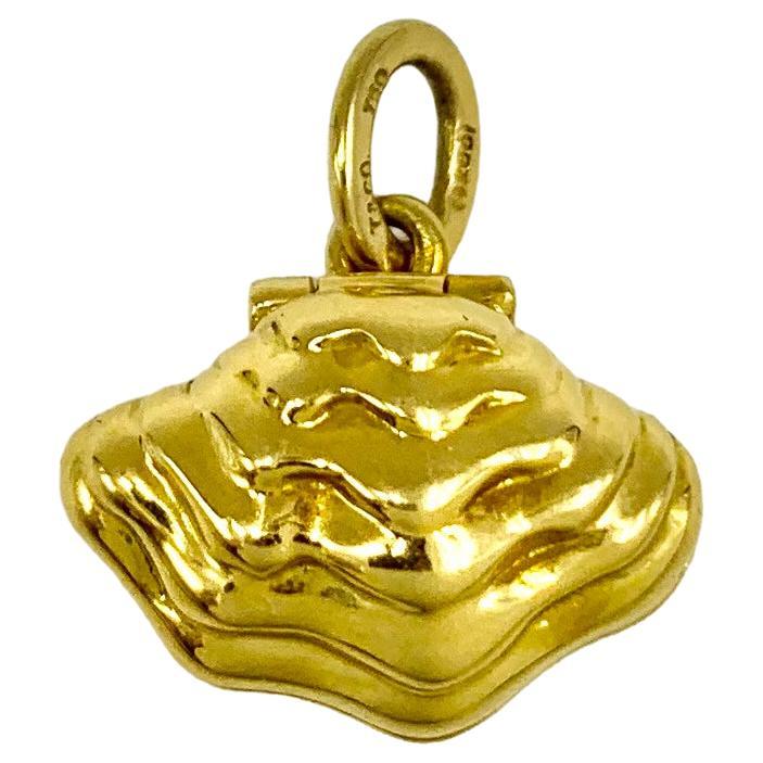 Estate Tiffany & Co. 18K Gold Enamel Akoya Pearl Oyster Pendant Charm, 2001 2