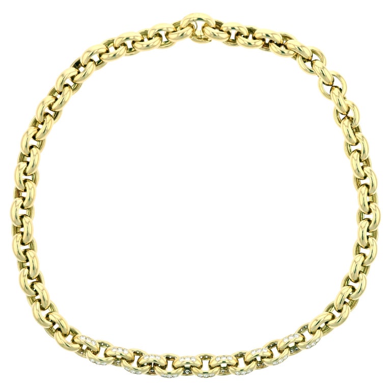 Estate Tiffany and Co. 18K Gold Link Necklace with Diamonds For Sale at ...
