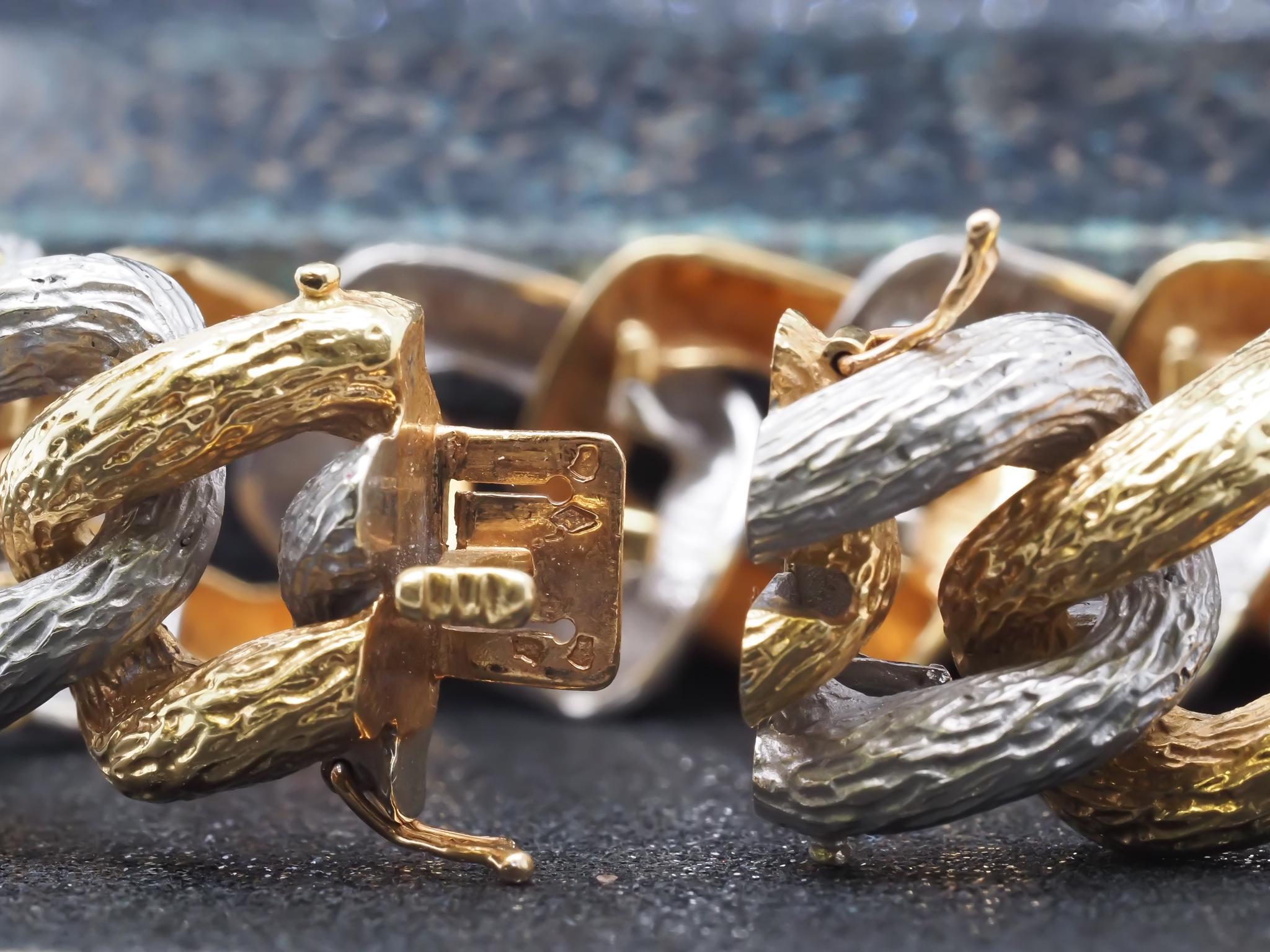 Bracelet à maillons martelés bicolores 18 carats Tiffany & Co., VHK#1002 en vente 7