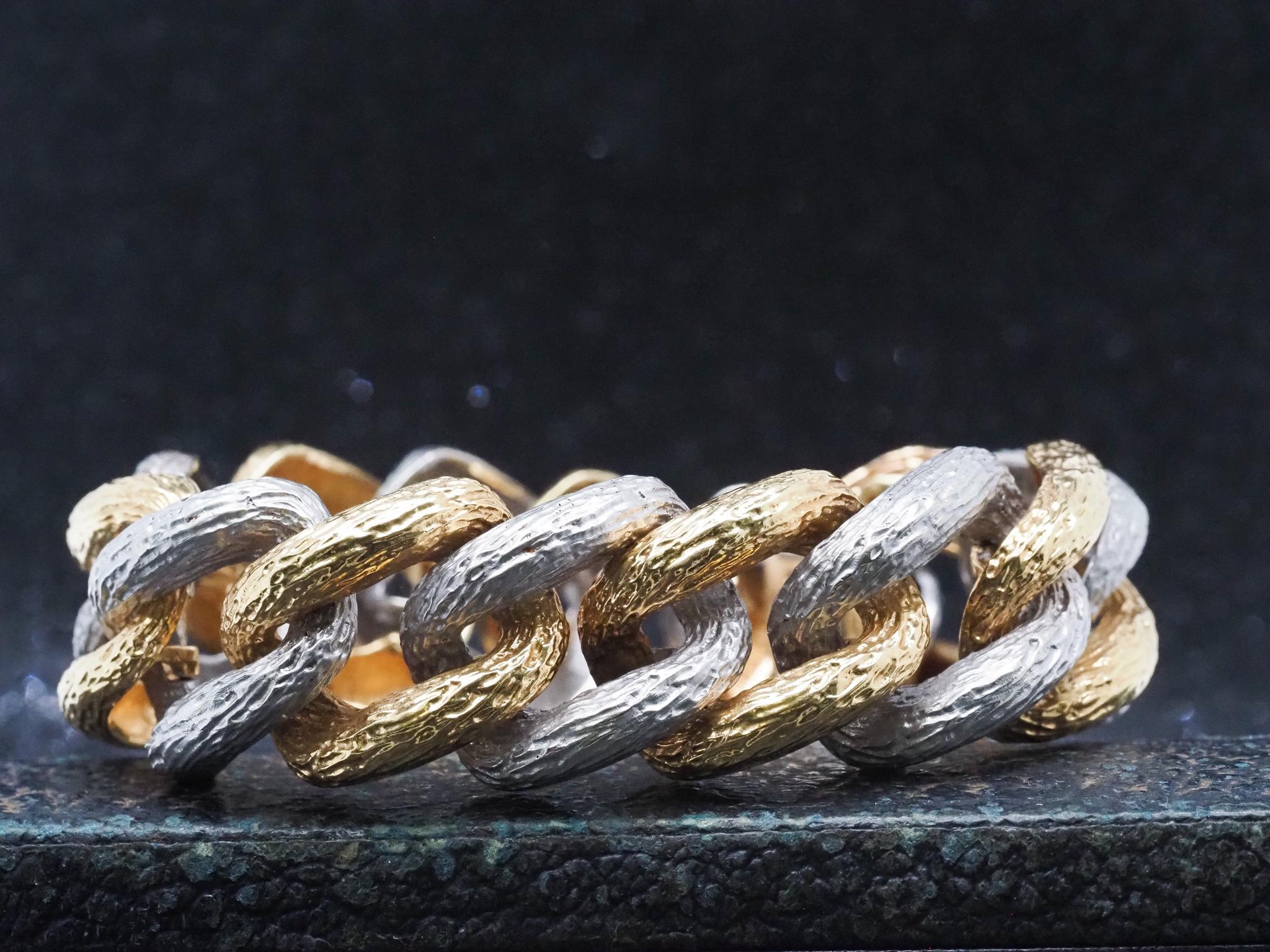 Bracelet à maillons martelés bicolores 18 carats Tiffany & Co., VHK#1002 Pour femmes en vente