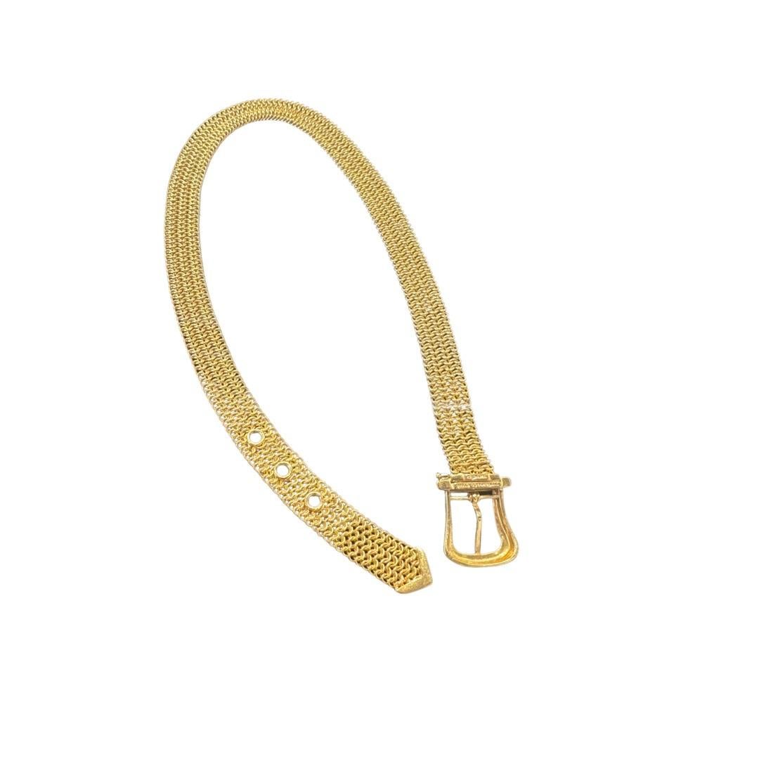 Beautiful and rare Estate Tiffany & Co yellow gold Buckle Necklace . Sizable with 3 holes at 16, 17, 18 cm 
 This piece is a one of a kind to own or to gift someone. 