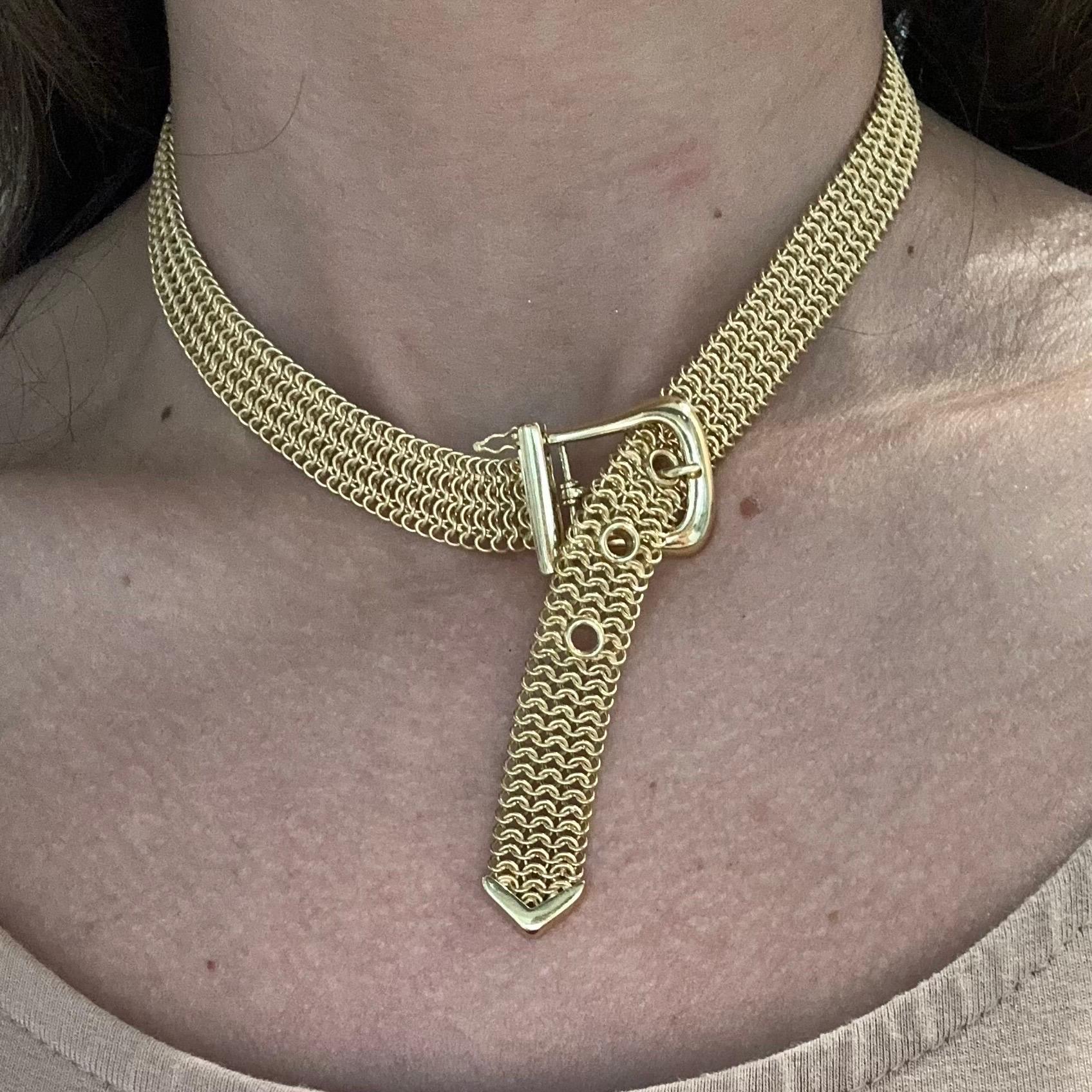 Estate Tiffany & Co. 18k Yellow Gold Buckle Mesh Chain Link Necklace 2