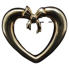 Antique Estate Tiffany & Co. 18K Yellow Gold Heart with Ribbon Brooch - VHK#700a