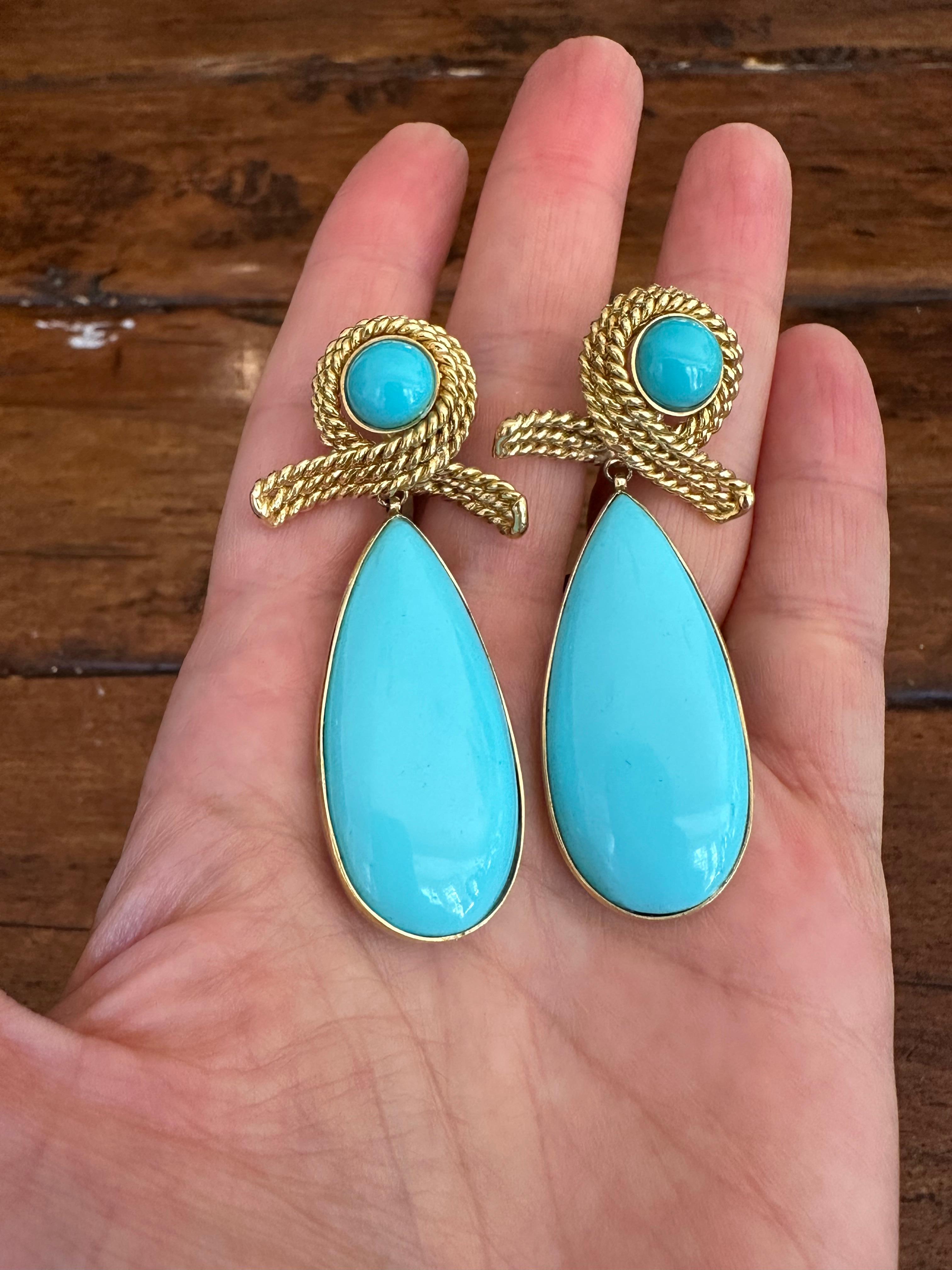 Estate Tiffany & Co 18K Yellow Golding & Co Turquoise Tear Drop Earrings (Boucles d'oreilles en forme de larmes) en vente 5