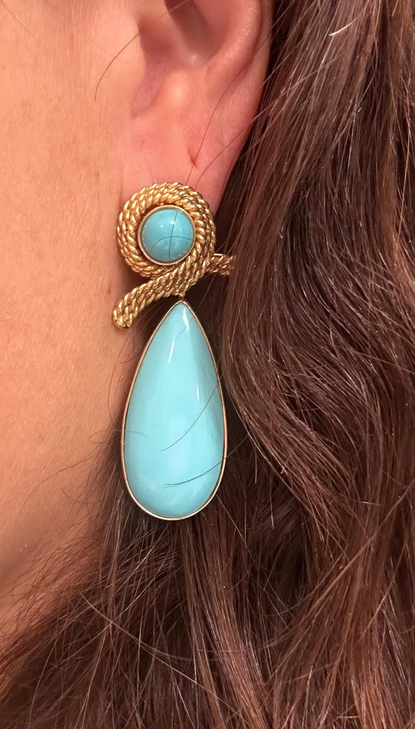 Estate Tiffany & Co 18K Yellow Golding & Co Turquoise Tear Drop Earrings (Boucles d'oreilles en forme de larmes) en vente 6