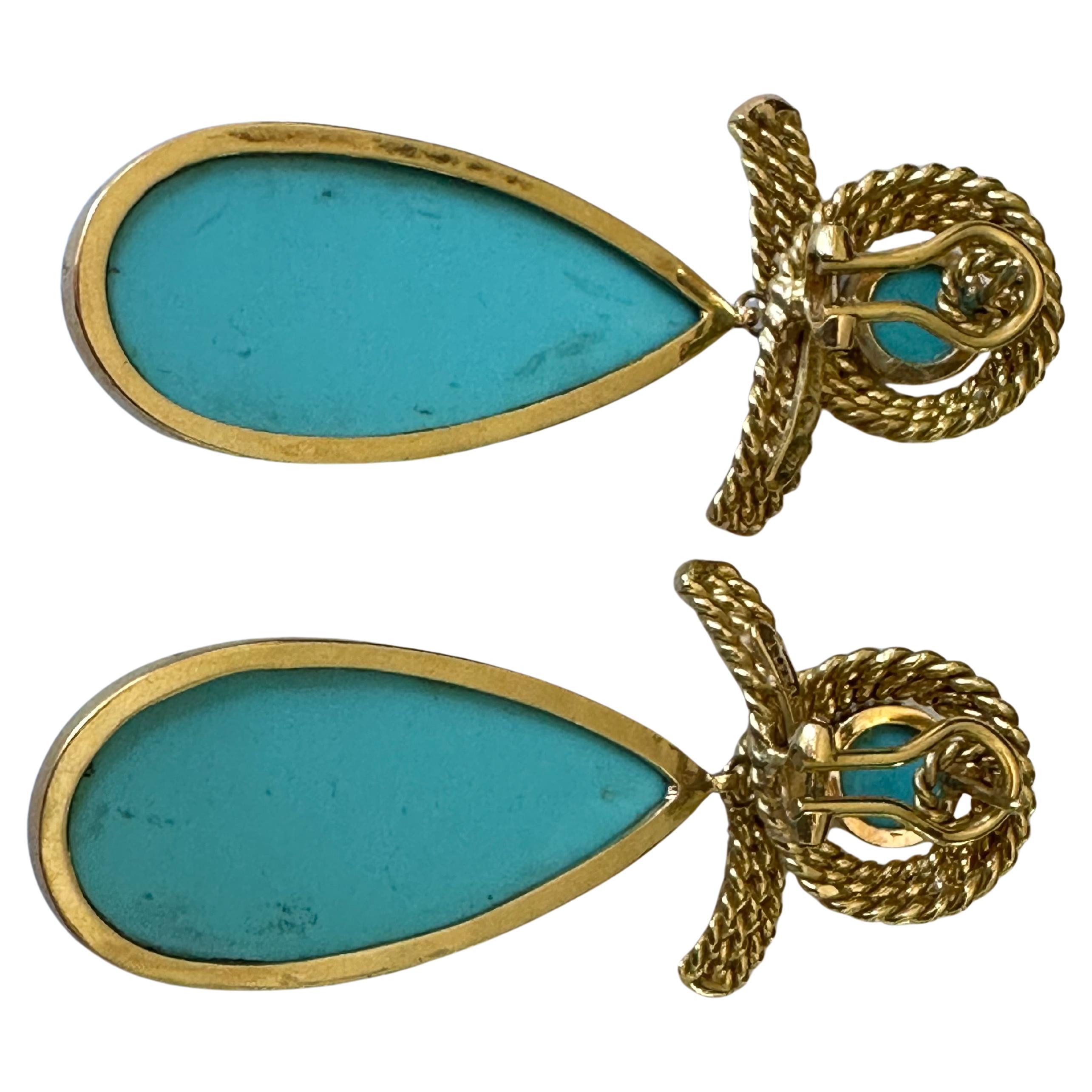 Estate Tiffany & Co 18K Yellow Golding & Co Turquoise Tear Drop Earrings (Boucles d'oreilles en forme de larmes) Pour femmes en vente