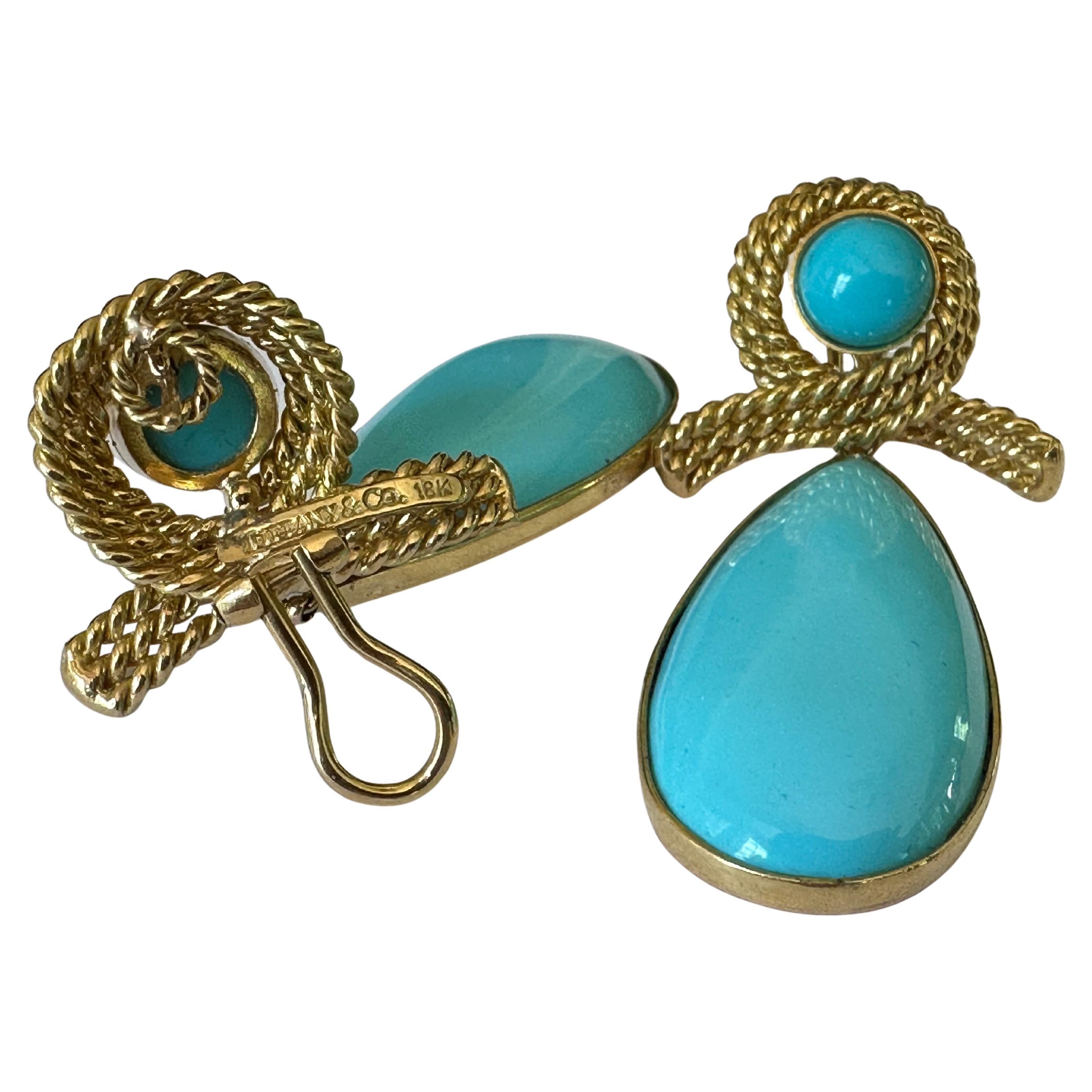 Estate Tiffany & Co 18K Yellow Golding & Co Turquoise Tear Drop Earrings (Boucles d'oreilles en forme de larmes) en vente 1