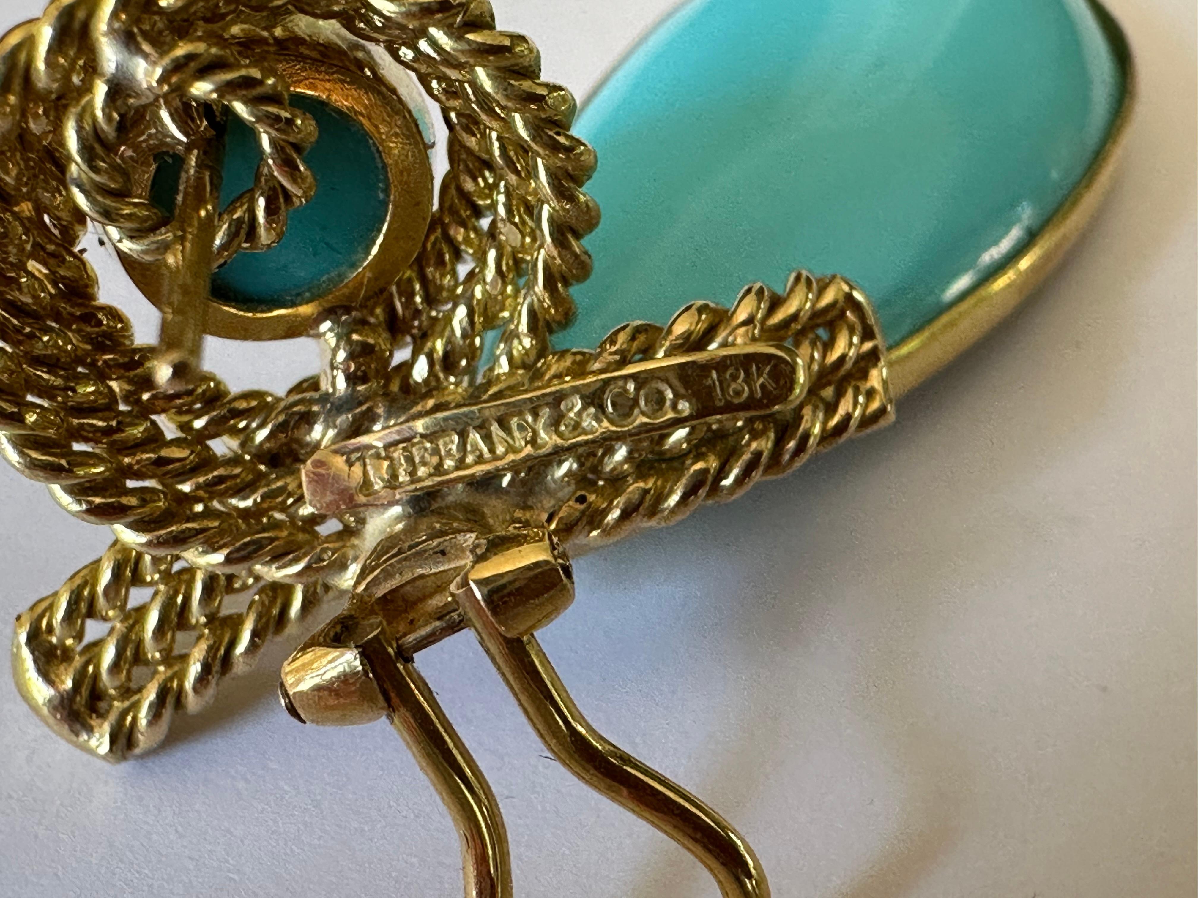 Estate Tiffany & Co 18K Yellow Golding & Co Turquoise Tear Drop Earrings (Boucles d'oreilles en forme de larmes) en vente 2