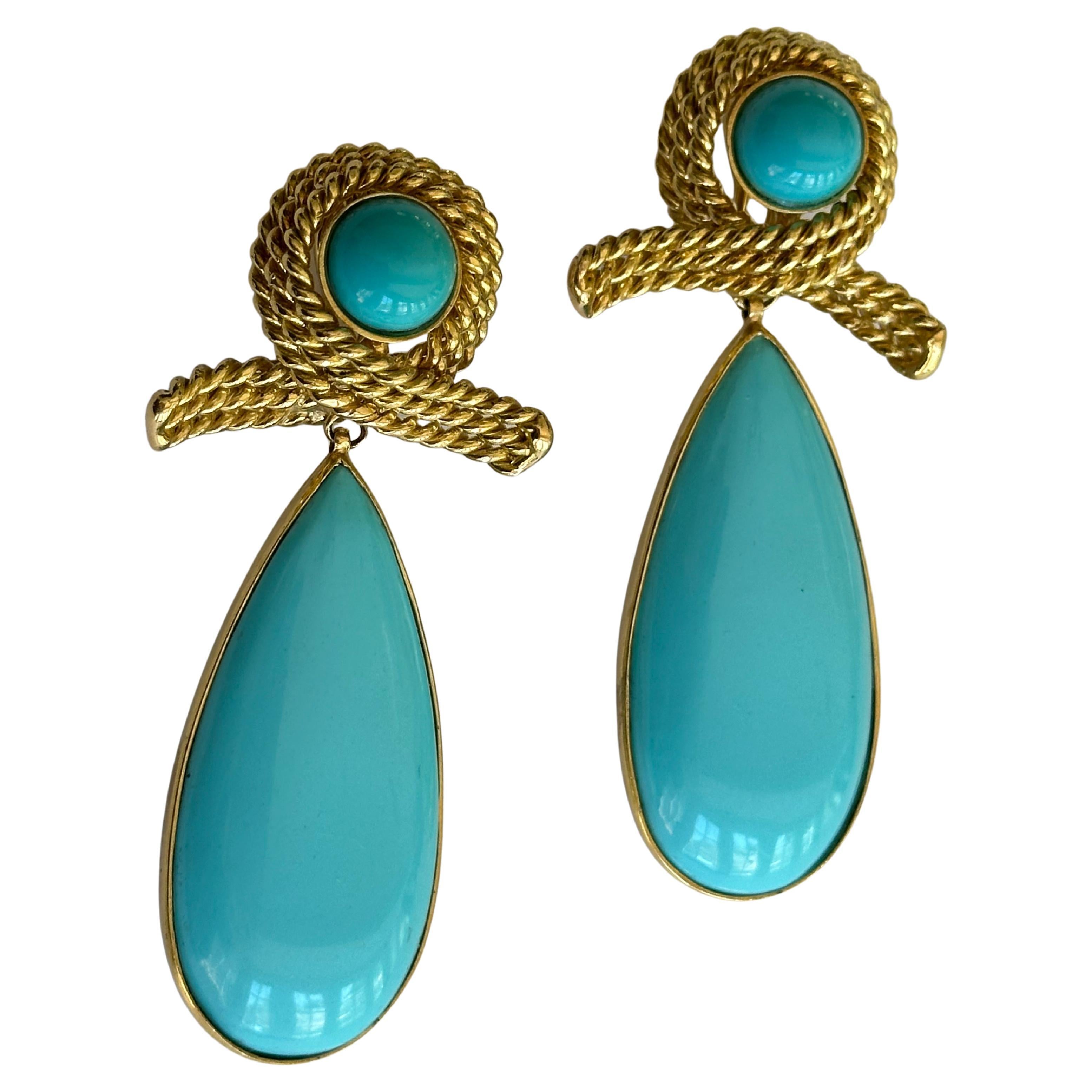 Estate Tiffany & Co 18K Yellow Golding & Co Turquoise Tear Drop Earrings (Boucles d'oreilles en forme de larmes) en vente 3