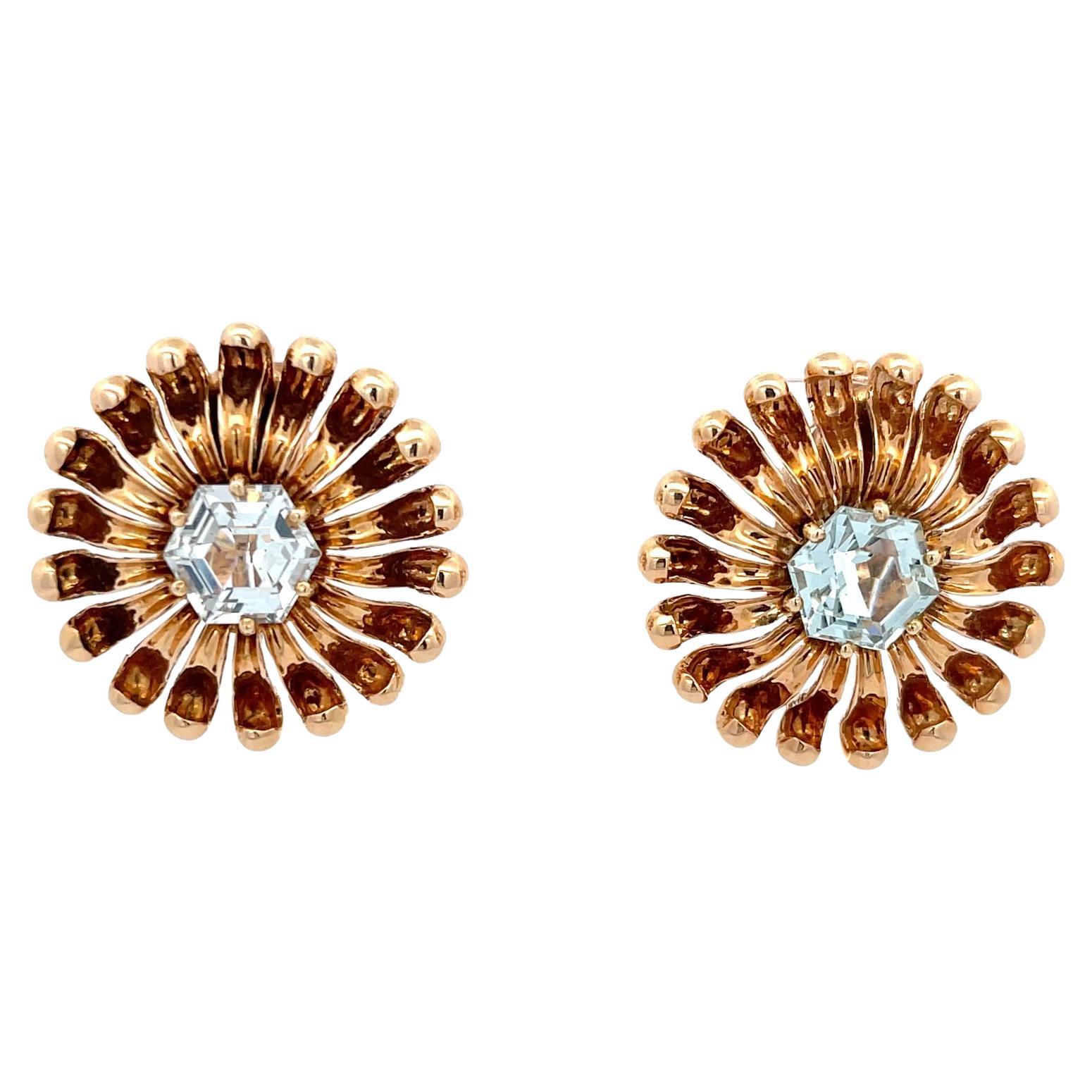 Propiedad Tiffany & Co. Pendientes Vintage de Aguamarina en Oro Amarillo de 14K