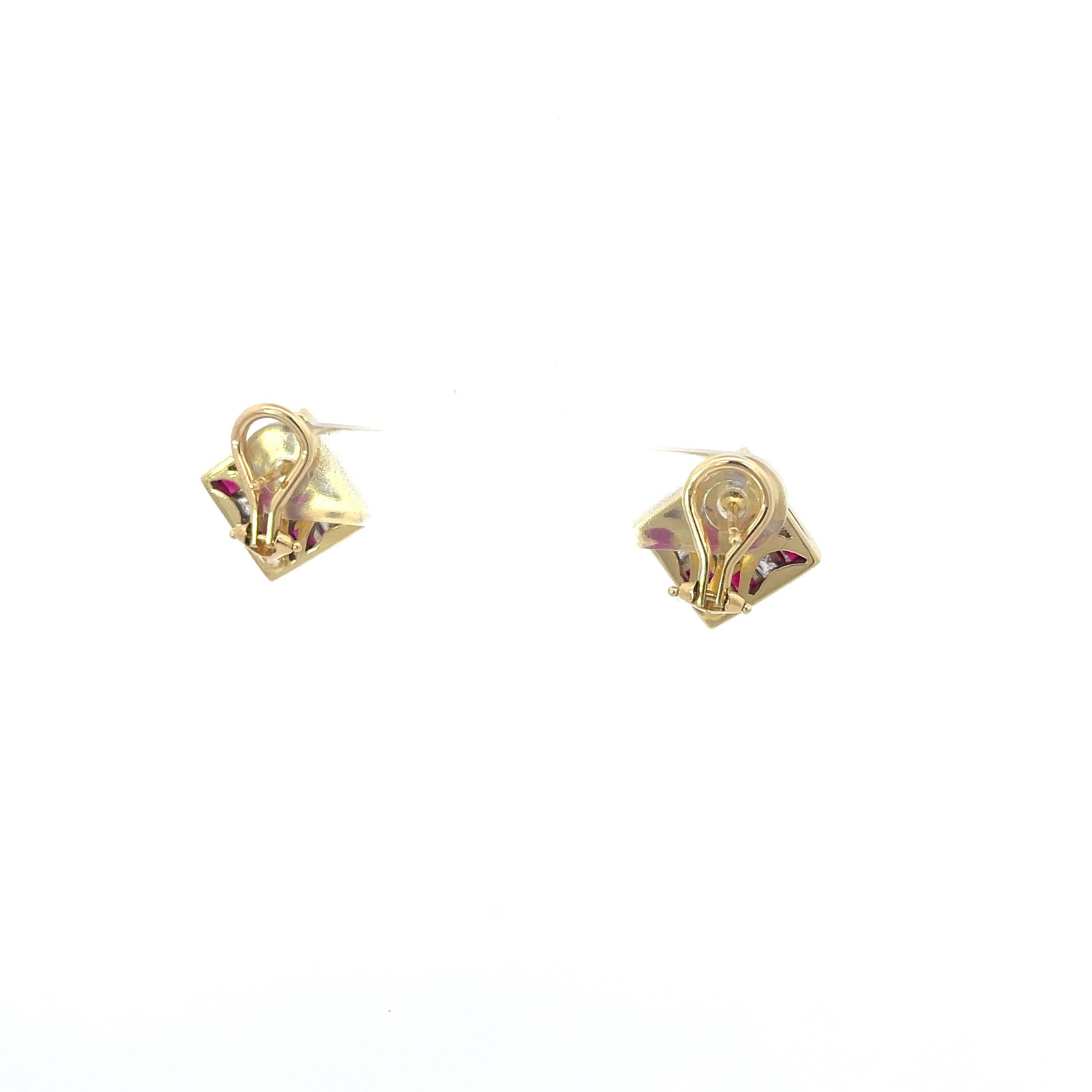 Women's or Men's Estate Tiffany & Co. Checkered Ruby Diamond Earrings 18K Yellow Gold