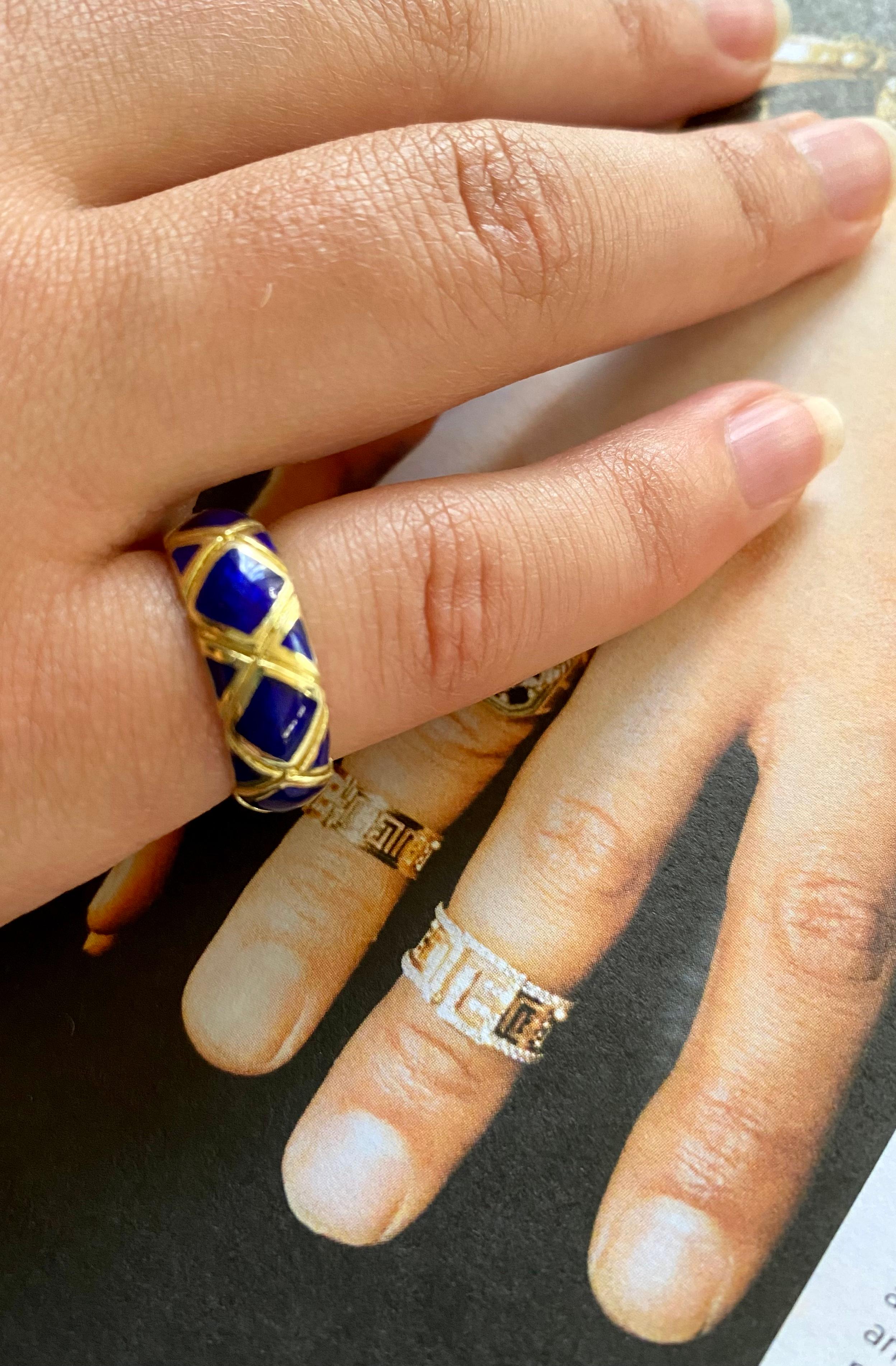 Estate Tiffany & Co. Cobalt Blue Enamel 18K Yellow Gold Substantial Band Ring For Sale 6