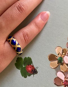 Estate Tiffany & Co. Cobalt Blue Enamel 18K Yellow Gold Substantial Band Ring