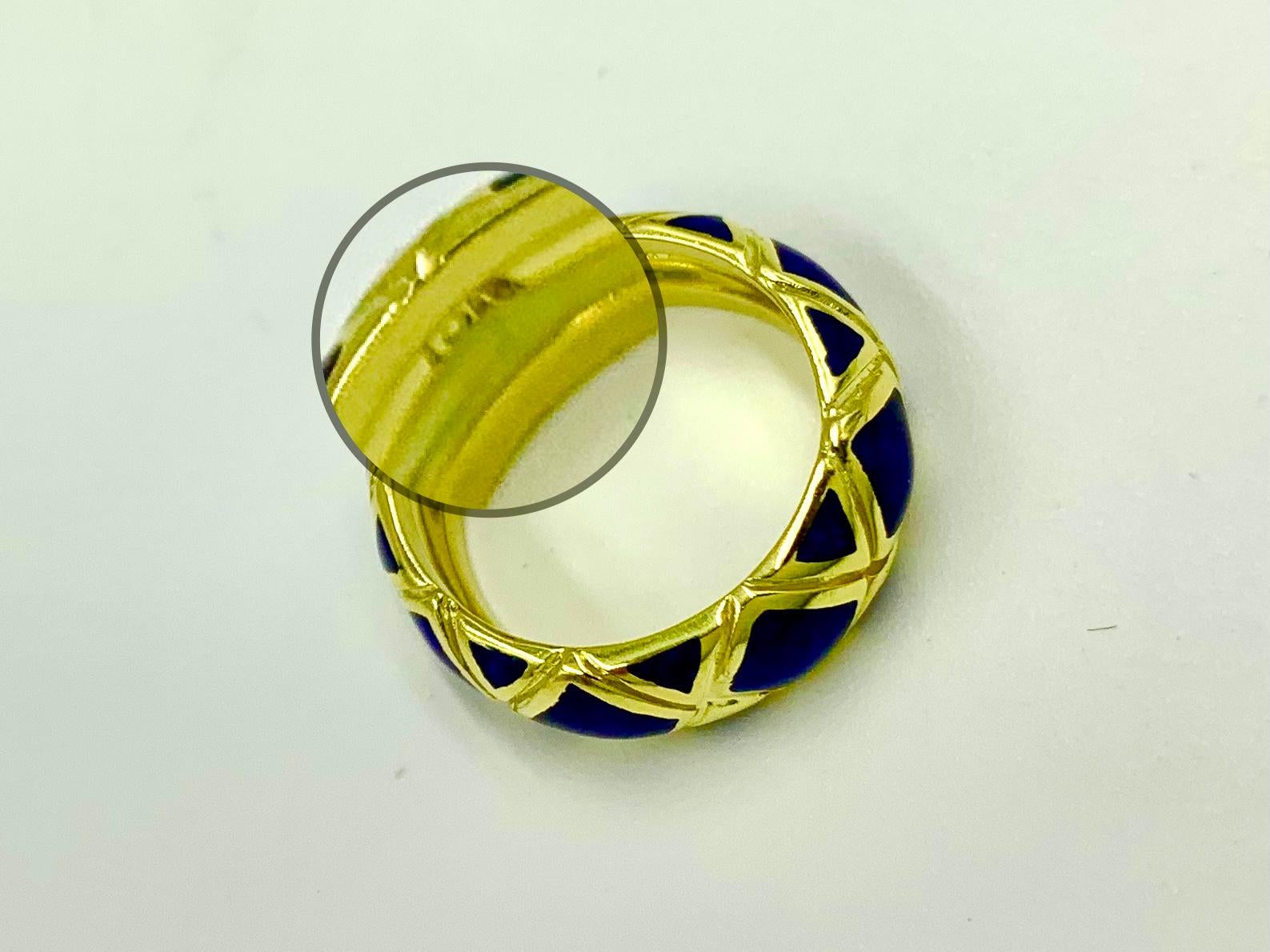 Estate Tiffany &Co. Cobalt Blue Enamel 18K Yellow Gold X Band Ring For Sale 1