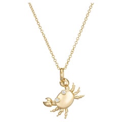 Vintage Estate Tiffany & Co Crab Necklace Diamond 18k Yellow Gold 16" Cancer Zodiac