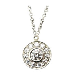 Estate Tiffany & Co. Designer Platinum & 18K Round Diamond Halo Pendant Necklace