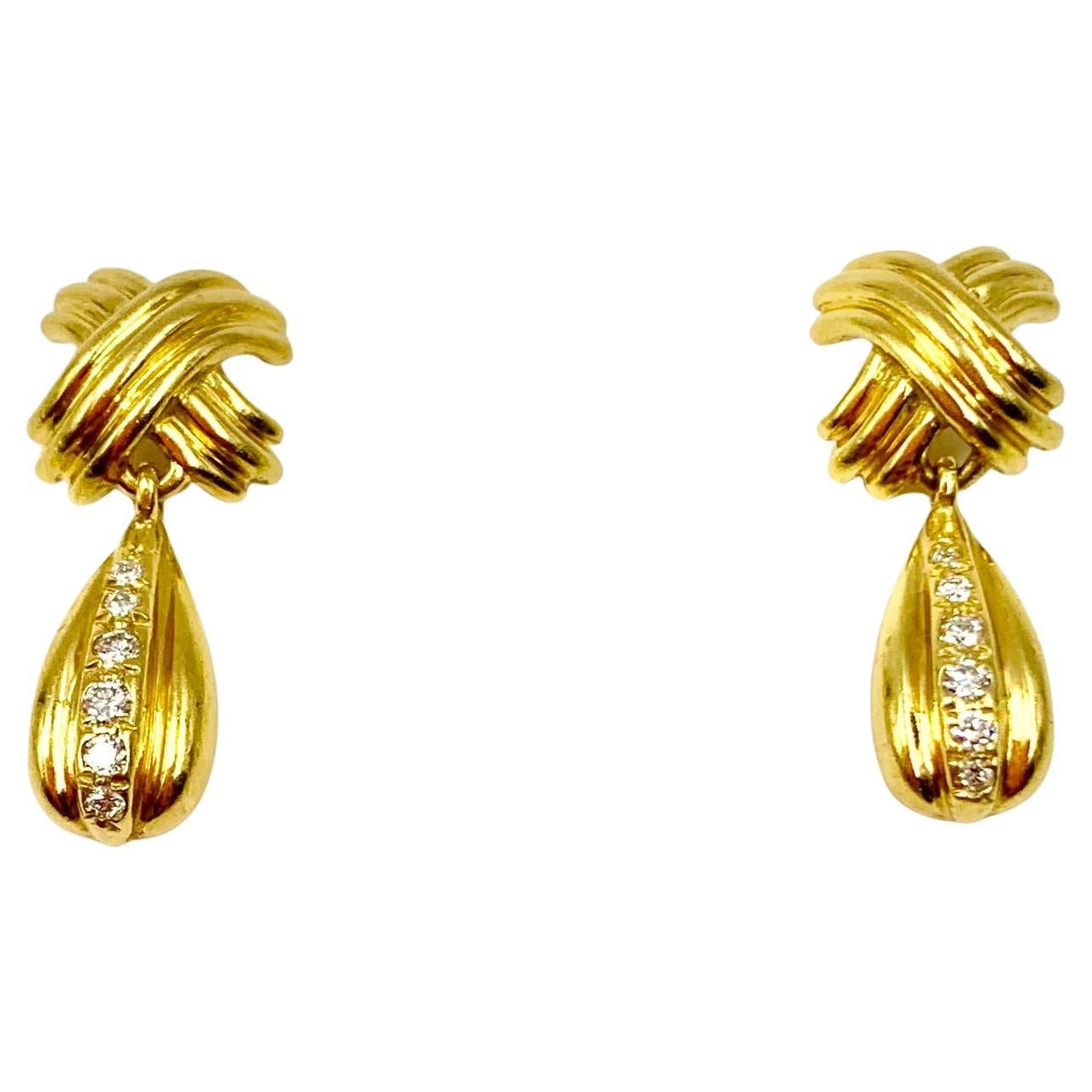 Estate Tiffany
Co. Diamond 18K Yellow Gold Signature X Drop Earrings