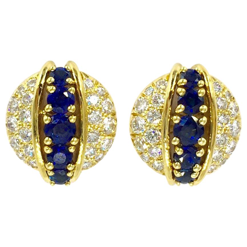 Estate Tiffany & Co. Diamond and Sapphire 18 Karat Stud Earrings
