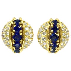 Vintage Estate Tiffany & Co. Diamond and Sapphire 18 Karat Stud Earrings