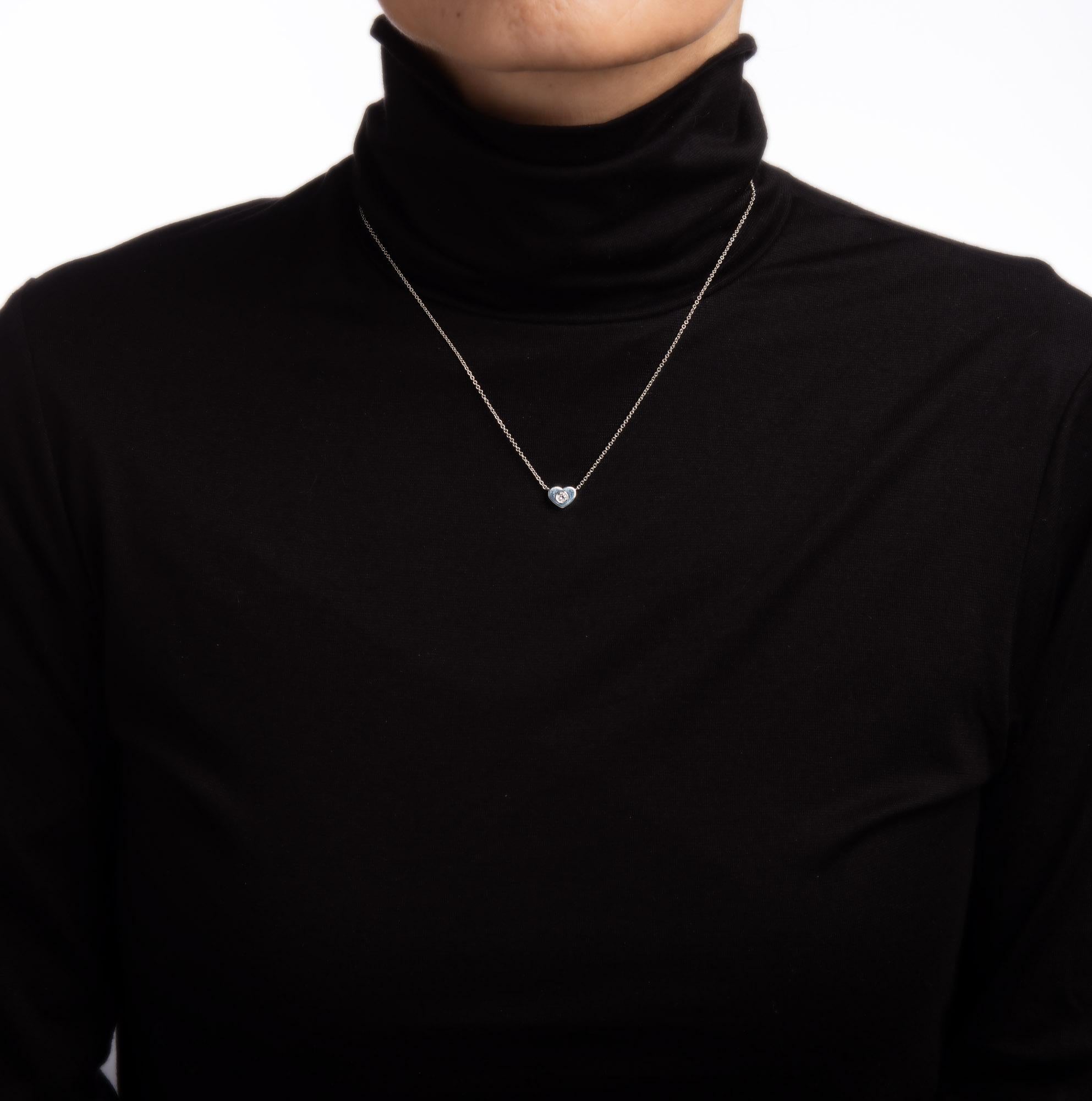 Contemporary Estate Tiffany & Co Diamond Heart Necklace Sterling Silver Paloma Picasso