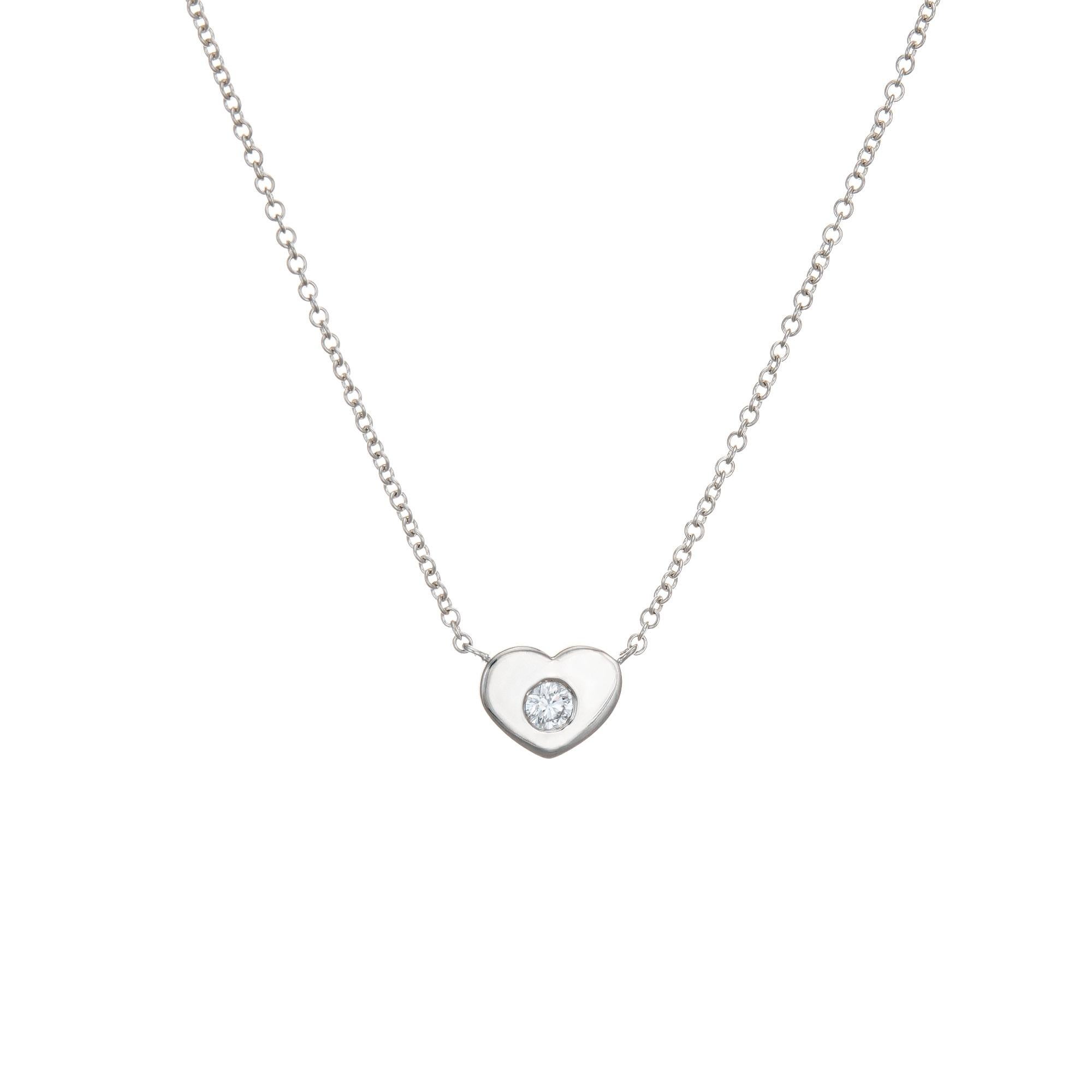 Round Cut Estate Tiffany & Co Diamond Heart Necklace Sterling Silver Paloma Picasso