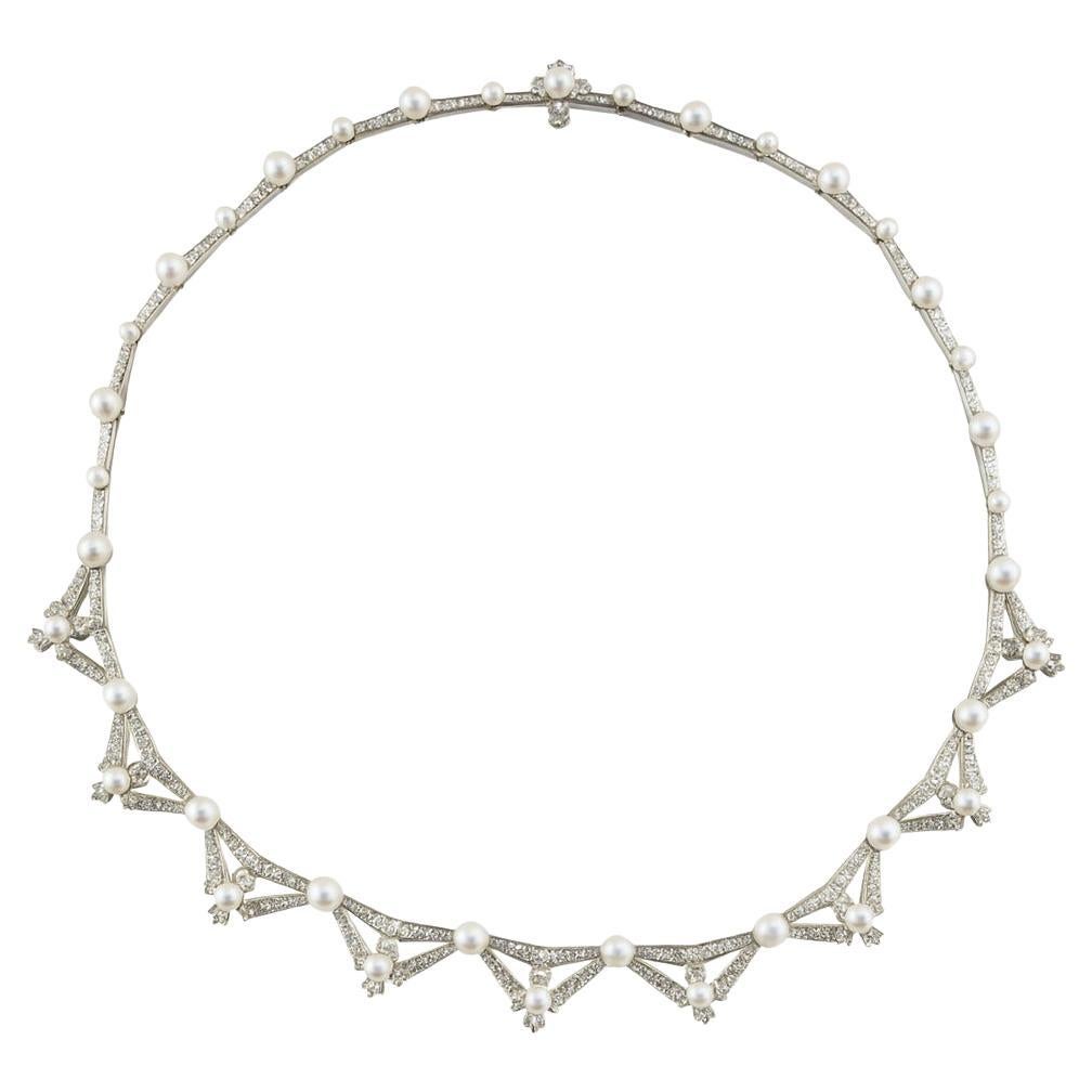 Propiedad Tiffany & Co. Collar de Platino con Diamantes y Perlas en venta
